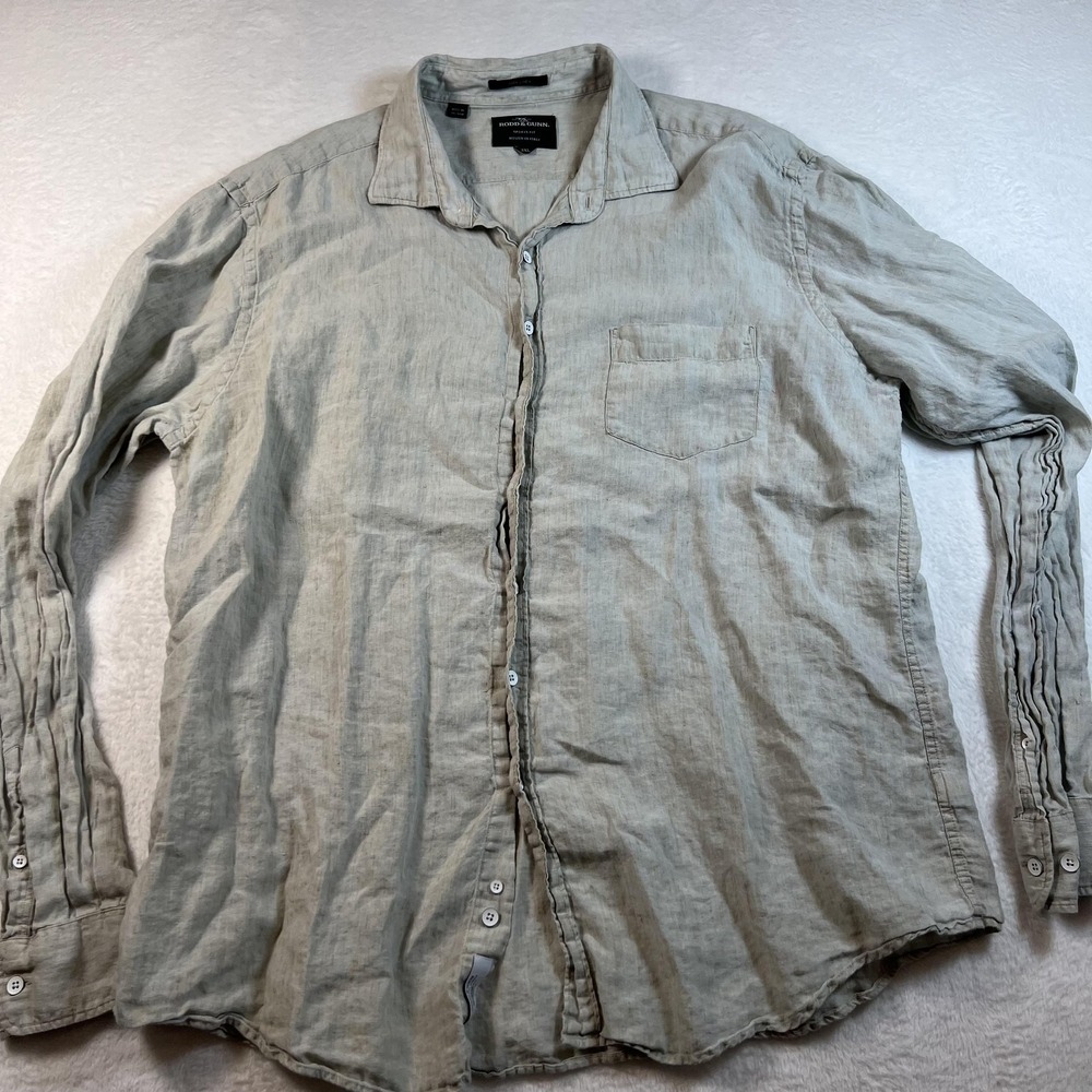 Rodd‎ & Gunn Shirt Mens 3XL Beige Italian Linen Long Sleeve Button Up Casual